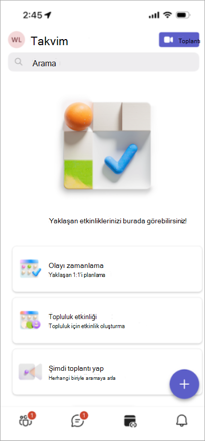 Yeni tasarlanan CalendarCalendar sekmesinden toplantıları, topluluk etkinliklerini ve daha fazlasını düzenleyin.