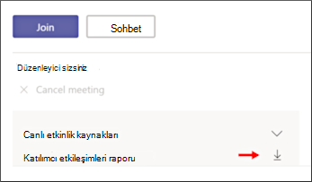 Katılımcı etkileşimleri raporunu indirme ekranı