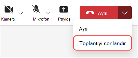 Toplantıyı tüm katılımcılar için sonlandırmak üzere Toplantıyı sonlandır'ı seçin.