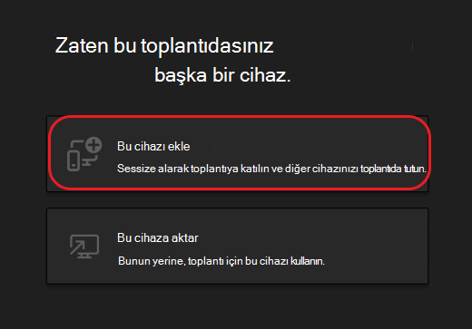 Bu cihazı eklemek veya bu cihaza aktarmak için düğmeler