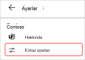 Teams paneli'da cihaz ayarları kullanıcı arabiriminin vurgulandığı ekran görüntüsü