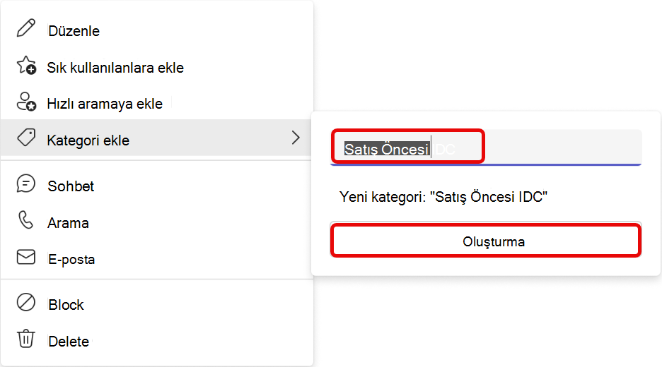 Teams PeoplePeople Uygulaması'ndaki kategori ekle iş akışının ekran görüntüsü
