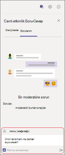 Oluşturma kutusuna soru girme