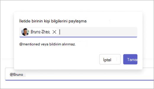 Oluştur kutusunda paylaşıma hazır bir kişiyi gösteren ekran görüntüsü.