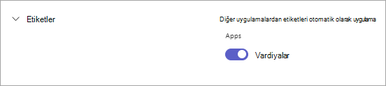 Teams'de vardiya tabanlı etiketler için Teams ayarlarındaki Vardiyalar iki durumlu düğmesi.
