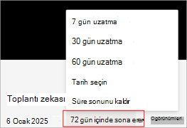 TMicrosoft StreamMicrosoft Stream'da bir kaydın sona erme tarihinin nasıl uzatılacağını vurgulayan ekran görüntüsü.