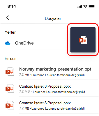 PowerPoint'e dönmek için Ekran simgesine dokunun