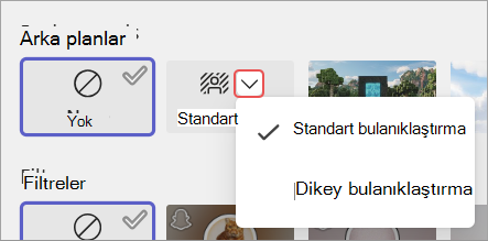 Toplantıya önceden katılma ekranındaki arka plan bulanıklaştırma seçeneklerini vurgulayan ekran görüntüsü.