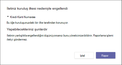 Bir iletinin neden engellendiğini ve geçersiz kılınamayacağını açıklayan iletişim kutusu