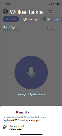 Bağlı kanal için Konuşulan dil ayarını gösteren ekran görüntüsü.