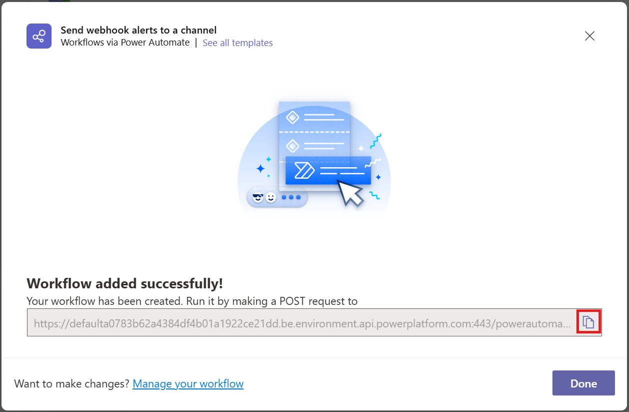 Web kancası URL'sini kopyala düğmesi