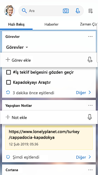 Başlatıcı Akışında Görevler kartını gösteren ekran görüntüsü