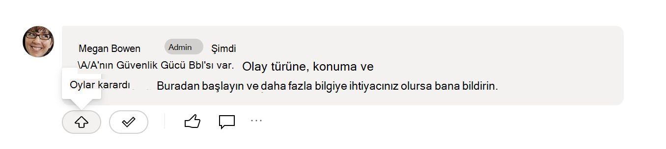 Bir soruya verilen cevaba destek oyu verme örneği