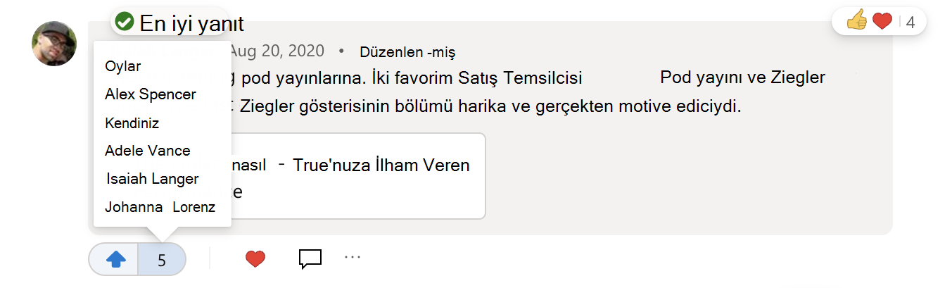 Bir soruya verilen yanıta kimin oy verdiğini görüntüleme
