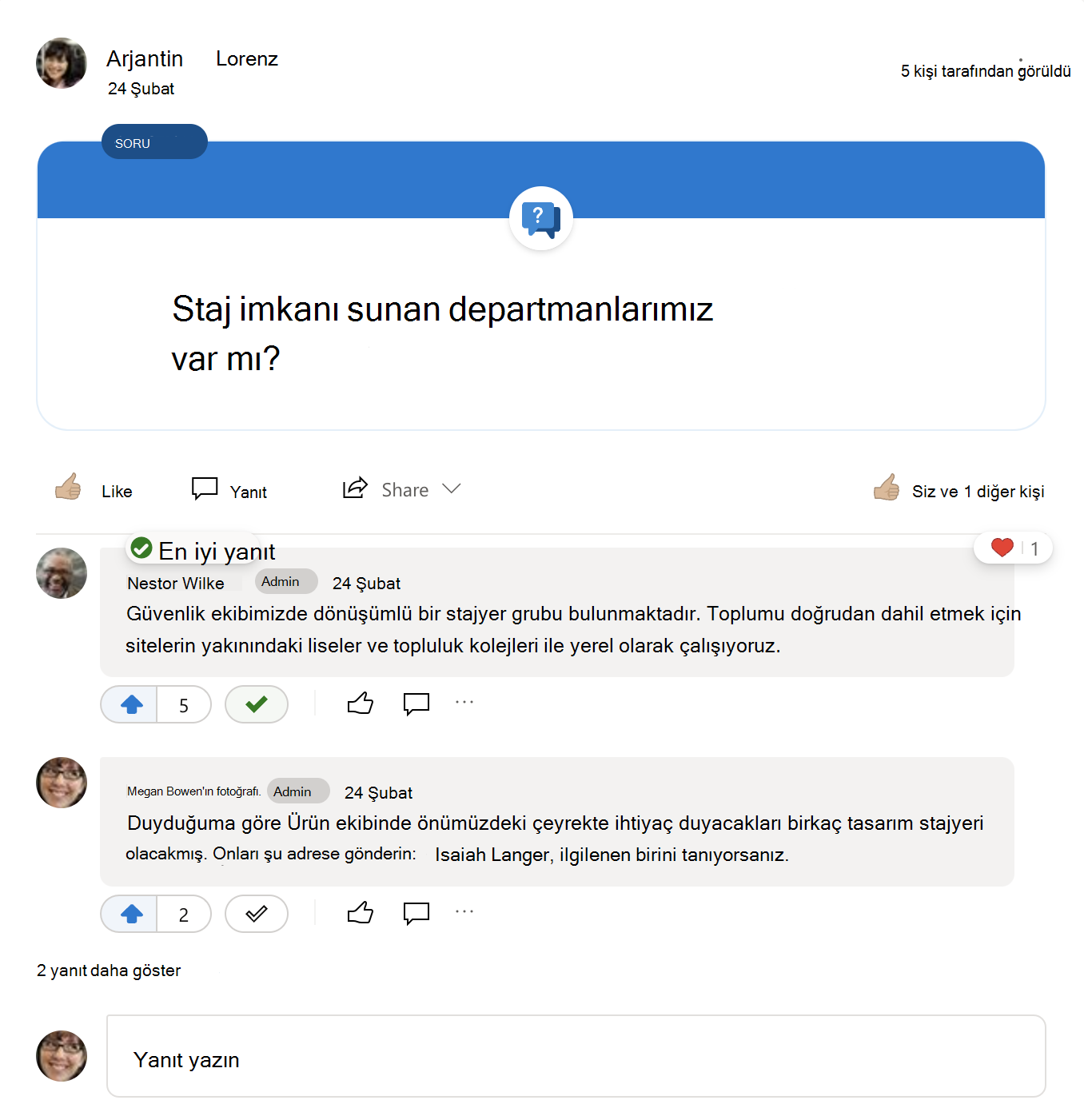 Bir Yammer sorusuna en iyi yanıt