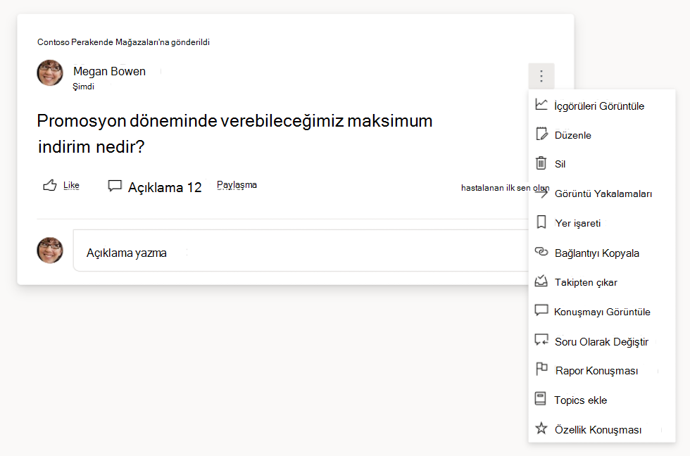 Soru ve sohbet seçeneklerini gösteren ekran görüntüsü