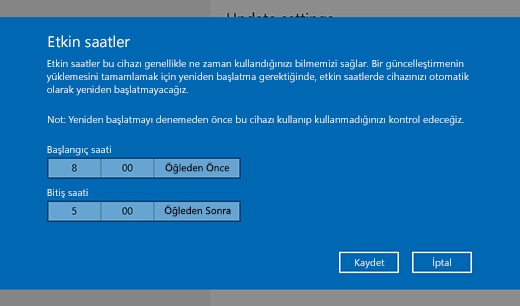 Etkin saatleri değiştirme iletişim kutusu penceresinin ekran görüntüsü