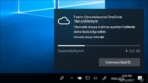 OneDrive FilesFiles On-Demand açık olduğunda indirme bildirimi alınan