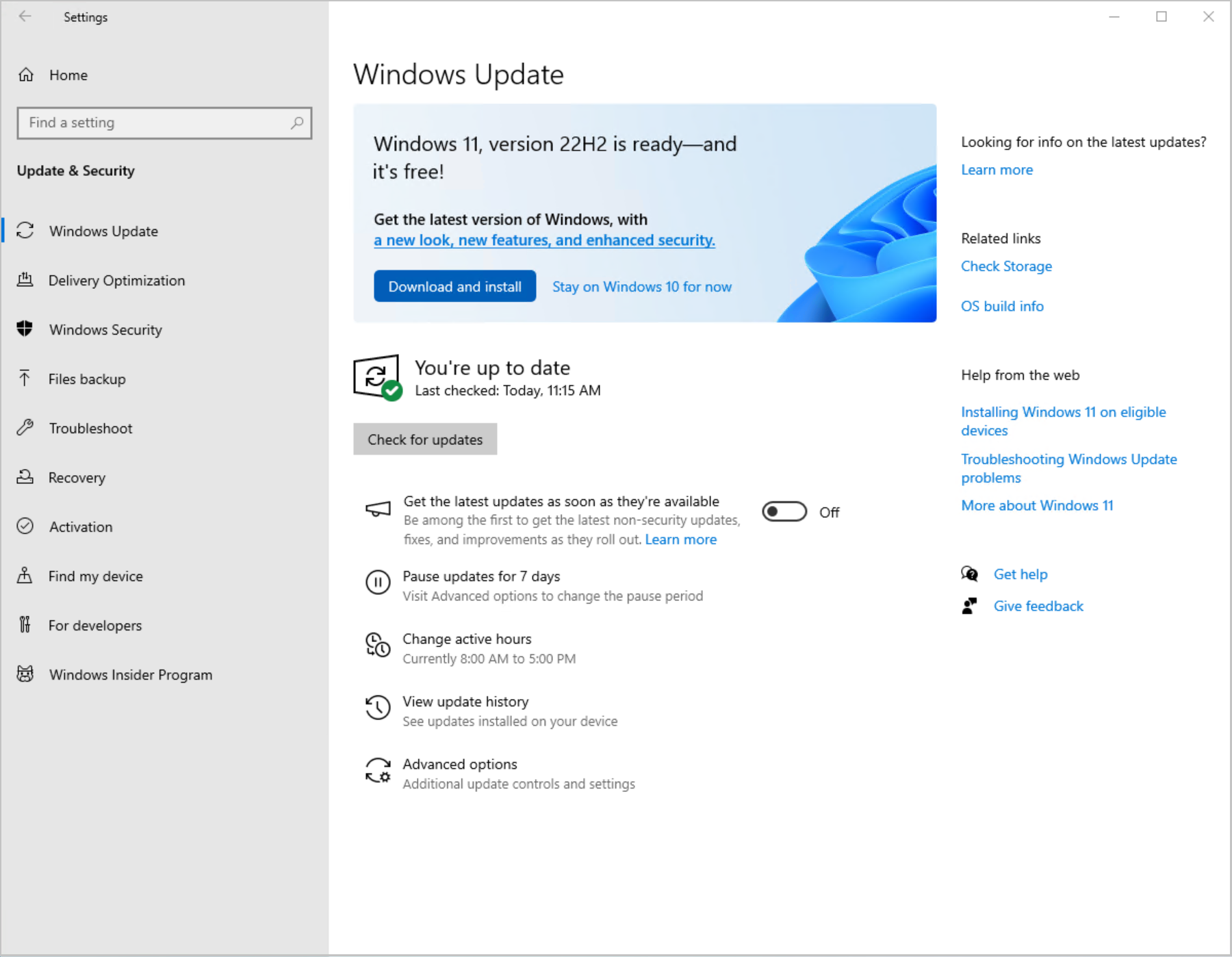Ayarlar'da Windows 11 indirilip yüklenmeye hazır olduğunu gösteren Windows Update sayfasının ekran görüntüsü.