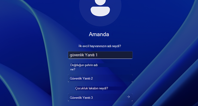 Screenshot showing the security question for signing in.
