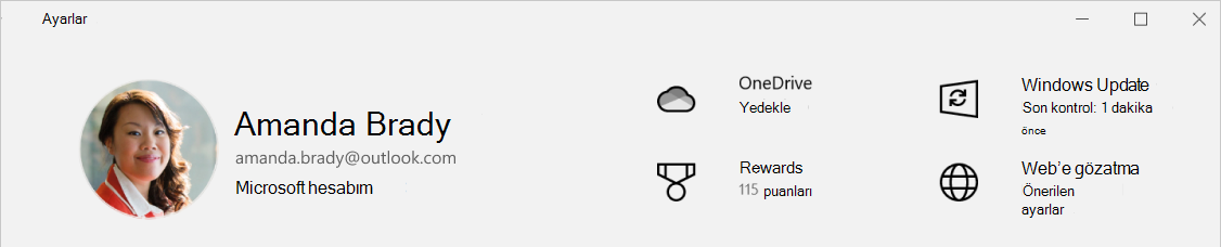 OneDrive yedekleme durumunu gösteren Ayarlar'ın ekran görüntüsü.