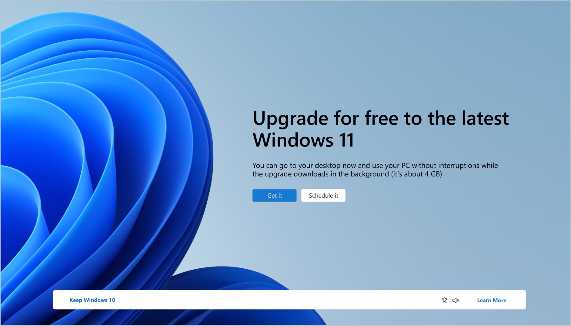 Bilgisayarın Windows 11'a ücretsiz yükseltilebileceğini belirten bildirimin ekran görüntüsü.