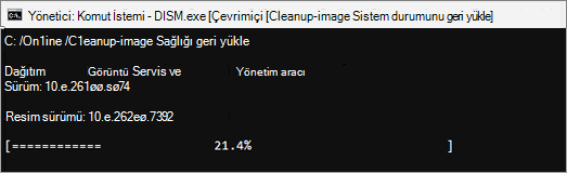Windows DISM restorehealth aracı ekran görüntüsü.