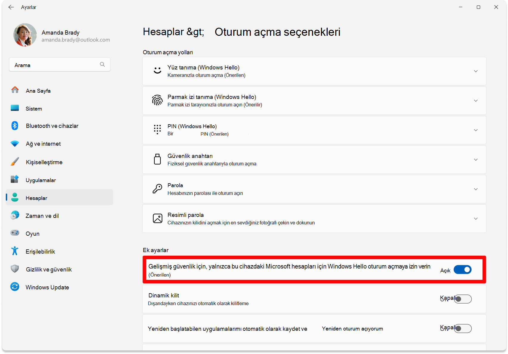 Screenshot of Settings - toggle to configure passwordless turned on.