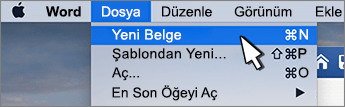 Yeni belge seçeneği