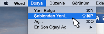 Şablondan yeni seçeneği