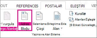 Adres Bloğu Ekle birleştirme alanı