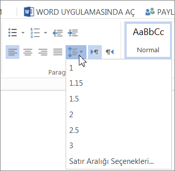 Satır aralığı düğmesi