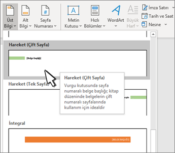 Birinin seçili olduğu üst bilgi stili seçimi iletişim kutusu