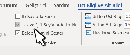Üst bilgi şeridinde Tek Çift düğmesi seçili