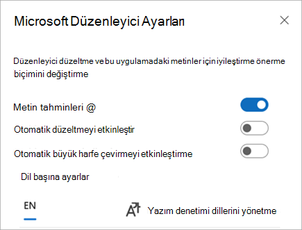 Düzenleyici Ayarlarınızı etkinleştirin veya devre dışı bırakın.