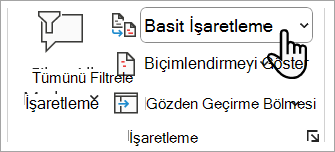 Word belgenizde görmek istediğiniz işaretleme düzeyini ayarlayabileceğiniz yeri gösteren ekran görüntüsü.
