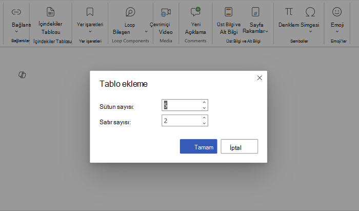Satır ve sütunları belirtme