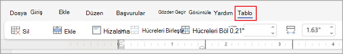 Basitleştirilmiş şeritteki tablo sekmeleri