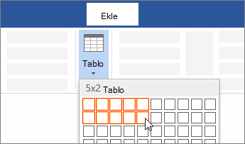Hücre sayısını seçmek üzere sürükleyerek bir tablo ekleme