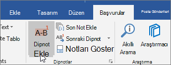 Başvurular sekmesinde Dipnot Ekle’yi seçin