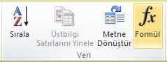 Word 2010 şeridinde Tablo Araçları Düzen sekmesinin Veri grubu