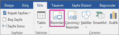 Ekle simgesinde Resimler simgesi vurgulanır.