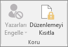 Gözden Geçir sekmesinde görüntülenen Düzenlemeyi Kısıtla simgesi