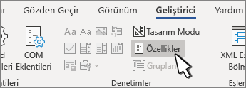 Denetim Özellikleri düğmesi
