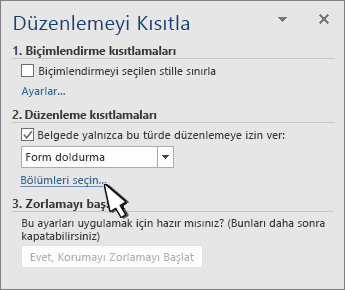 Bölümleri kısıtla panelinde Bölüm seçici