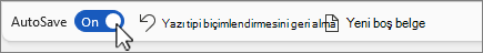 Hızlı Erişim Araç Çubuğu'ndaki Otomatik Kaydet düğmesi ekran görüntüsü.