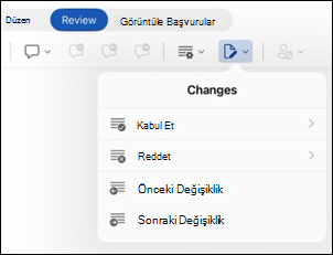 iPad için WordiPad için Word Değişiklikleri Gözden Geçir seçenekleri