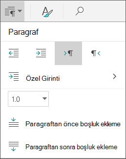 Paragraf aralığı seçenekleri