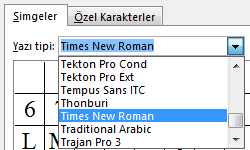 Simgeler sekmesinde, yazı tipini belirleyin.