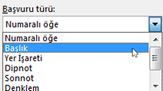 Başvuru türlerinin görüntülendiği çapraz başvuru iletişim kutusu